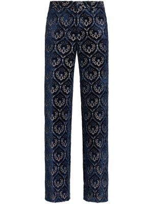 Aksamitne proste spodnie żakardowe Etro niebieskie