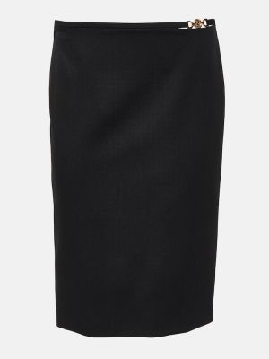 Falda midi de lana Versace negro