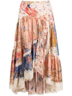 Asimetrična midi suknja s cvjetnim printom s printom Zimmermann bež