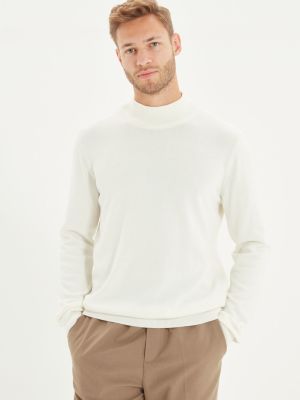 Pamučni džemper slim fit Trendyol bijela