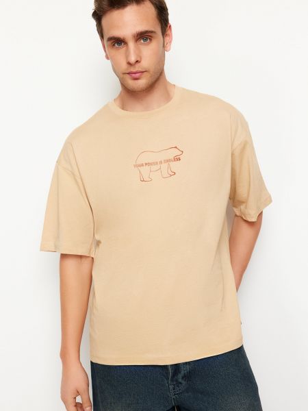Памучна тениска с принт с животински шарки Trendyol
