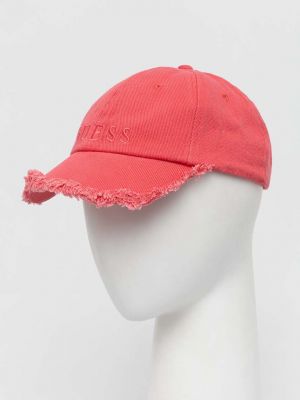 Памучна шапка с козирки с апликация Guess розово