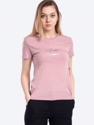 Koszulka bawełniana z nadrukiem Alpha Industries różowa