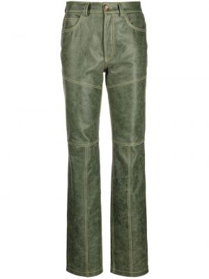Zelené kožené kalhoty s vysokým pasem Cormio
