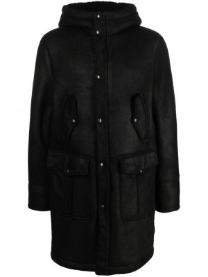 Semišový kabát s kapucí Salvatore Santoro černý