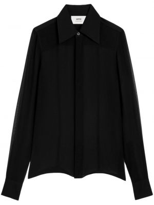 Μεταξωτό πουκάμισο με διαφανεια Ami Paris μαύρο