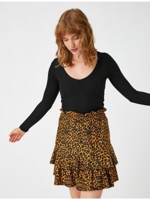 Леопардовая юбка с рюшами Koton коричневая
