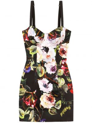Haljina s cvjetnim printom s printom Dolce & Gabbana crna