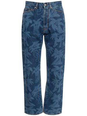 Jeans en coton à imprimé Palm Angels bleu