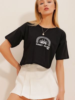 Kokvilnas t-krekls Trend Alaçatı Stili melns