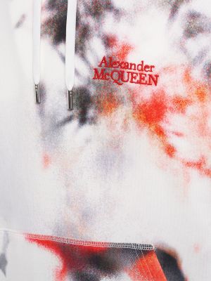 Bluza z kapturem bawełniana w kwiatki z nadrukiem Alexander Mcqueen biała