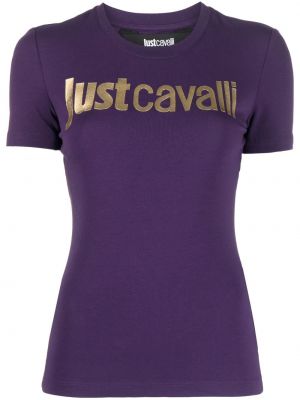 Памучна тениска Just Cavalli виолетово