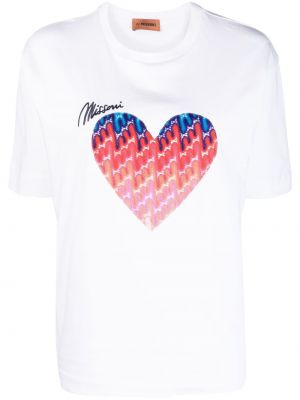 Памучна тениска бродирана със сърца Missoni бяло