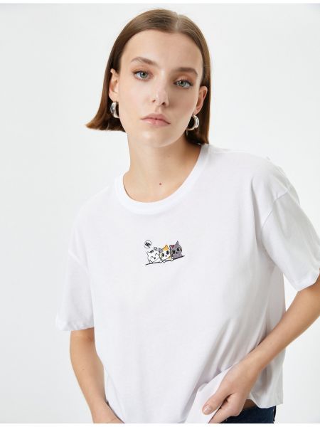 Kokvilnas t-krekls ar izšuvumiem ar īsām piedurknēm Koton