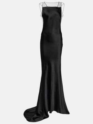 Satynowa sukienka długa Maison Margiela czarna