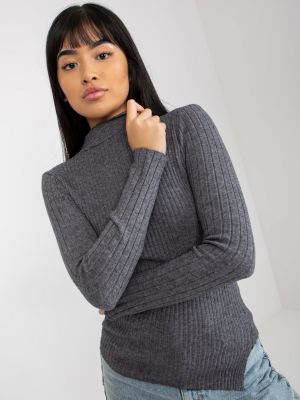 Asymetrický sveter so stojačikom Fashionhunters sivá
