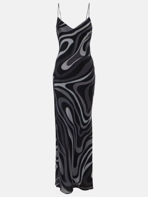 Jedwabna sukienka długa z nadrukiem Pucci szara