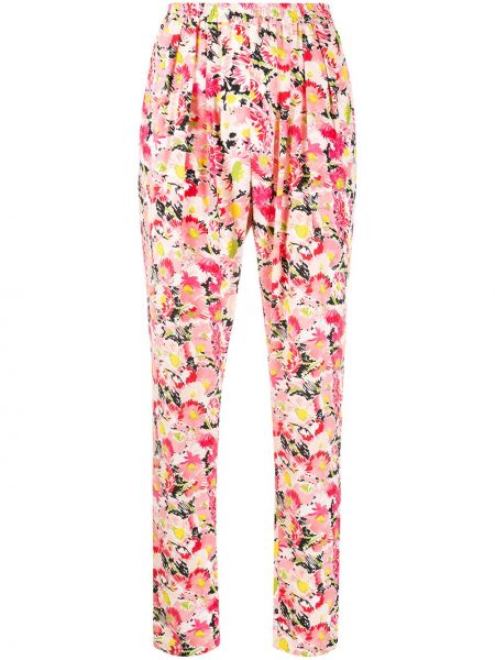 Bombažne ravne hlače s cvetličnim vzorcem s potiskom Stella Mccartney roza
