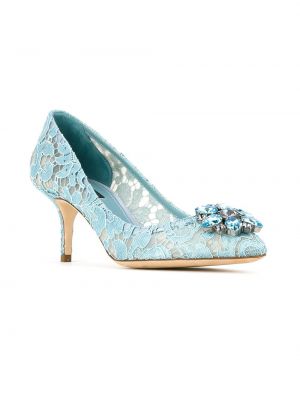 Calzado con tacón de encaje de cristal Dolce & Gabbana azul