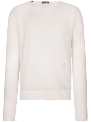 Sweter z przetarciami z okrągłym dekoltem Dolce And Gabbana biały