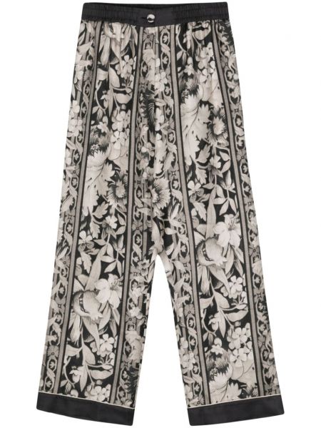 Pantaloni cu picior drept de mătase cu model floral Pierre-louis Mascia