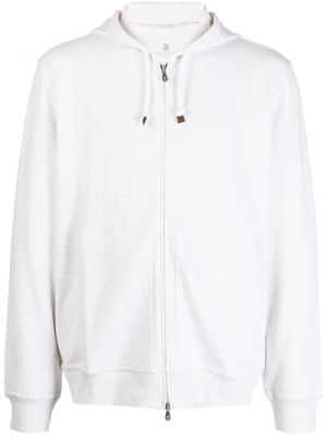 Pamučna hoodie s kapuljačom s patentnim zatvaračem Brunello Cucinelli bijela
