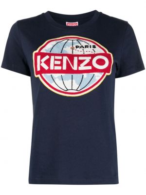 Памучна тениска с принт Kenzo синьо