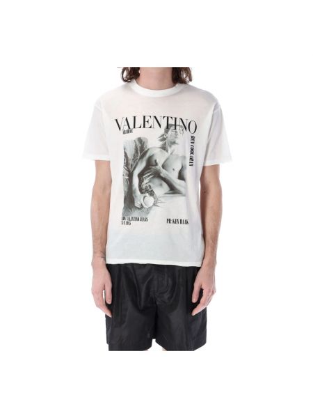 Camiseta de algodón con estampado Valentino blanco