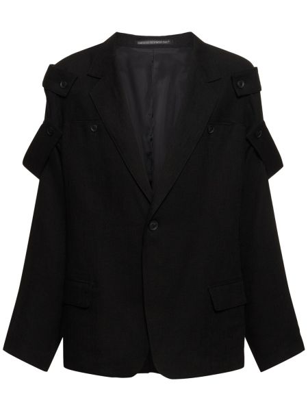 Ľanová bunda na gombíky Yohji Yamamoto čierna