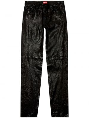 Kožené rovné kalhoty Diesel černé
