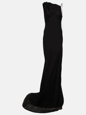 Asymetrické hedvábné dlouhé šaty Entire Studios černé