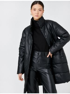 Кожаная куртка из искусственной кожи Koton черная