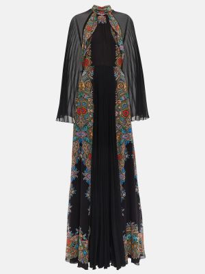 Plisované kvetinové dlouhé šaty Etro čierna