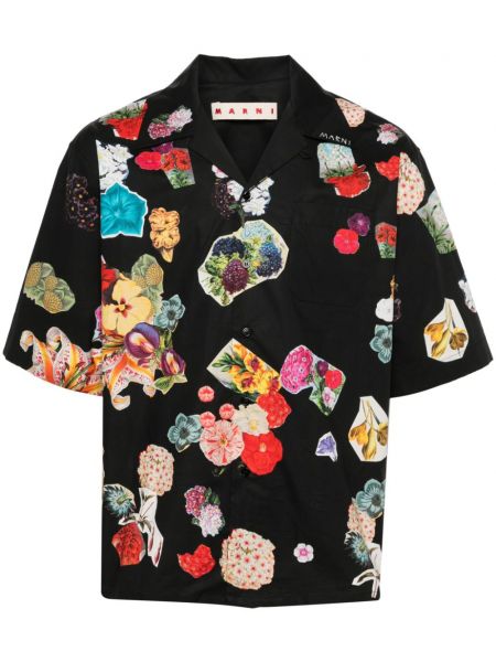 Φλοράλ βαμβακερό πουκάμισο με σχέδιο Marni μαύρο