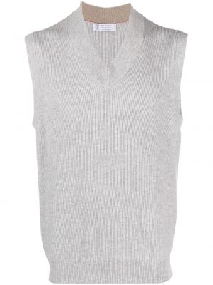 Pletená kašmírová vesta s výstřihem do v Brunello Cucinelli šedá
