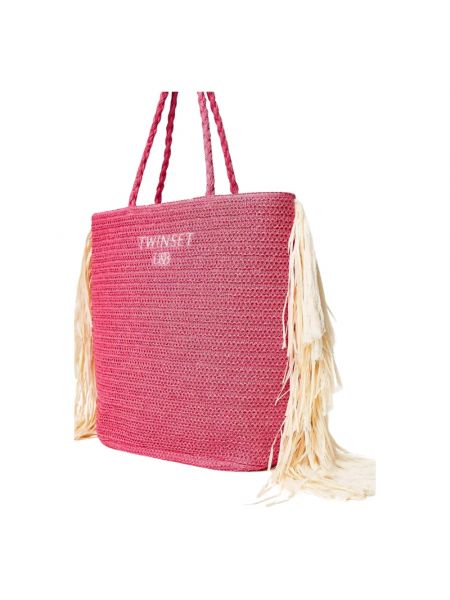 Shopper handtasche mit fransen mit taschen Twinset pink