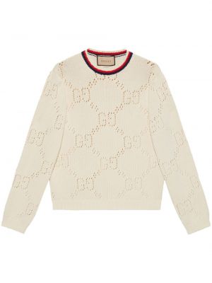 Памучен пуловер Gucci бяло