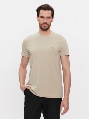 Marškinėliai slim fit Calvin Klein smėlinė
