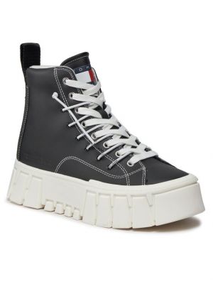 Sneakersy skórzane na platformie Tommy Jeans czarne