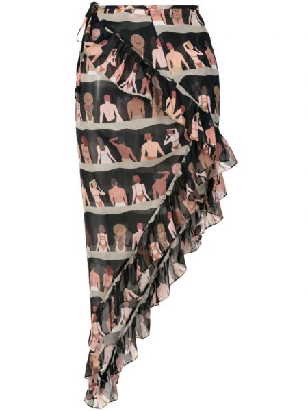 Jedwabna spódnica z nadrukiem asymetryczna Amir Slama czarna