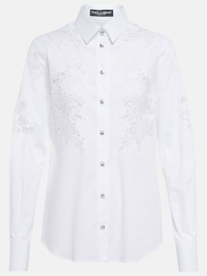 Памучна риза с дантела Dolce&gabbana бяло