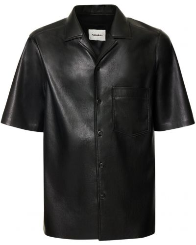 Camisa de cuero manga corta de cuero sintético Nanushka negro