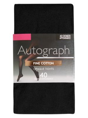 Womens Autograph 40 Denier Fine Cotton Opaque Tights - Black, Black