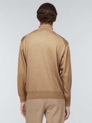 Jersey cuello alto de lana con cuello alto de tela jersey Auralee beige