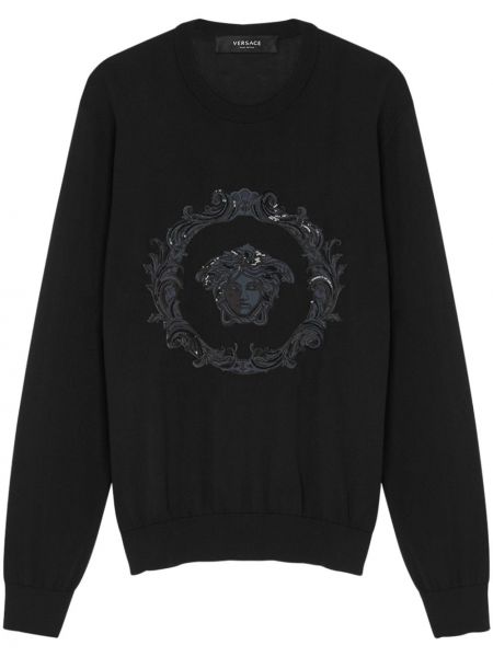 Medvilninis šilkinis siuvinėtas džemperis Versace juoda