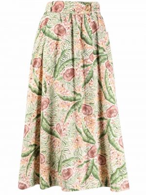 Midi sukně s vysokým pasem s potiskem s páskem Hermès - béžová