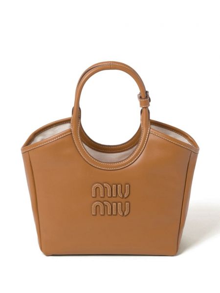 Δερμάτινη τσάντα shopper Miu Miu καφέ