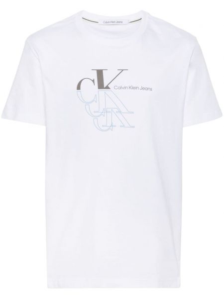 Bavlnené tričko s potlačou Calvin Klein biela