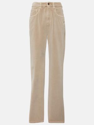Aksamitne proste spodnie bawełniane Brunello Cucinelli beżowe