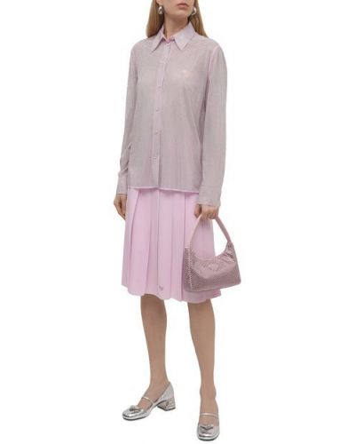 Шелковая блузка со стразами Prada розовая